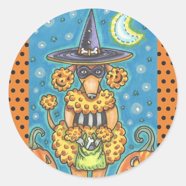 HALLOWEEN PUMPKIN POODLE STICKERS SHEET Round (Front)