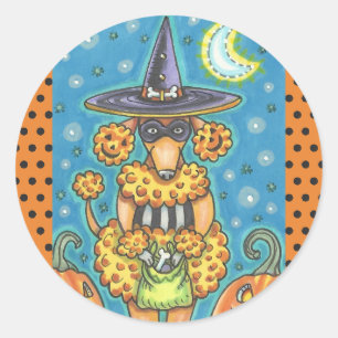 HALLOWEEN PUMPKIN POODLE STICKERS SHEET Round