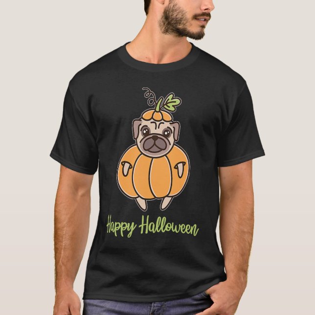 Halloween Pumpkin Pug for Girls Boy and Women T-Shirt (Front)