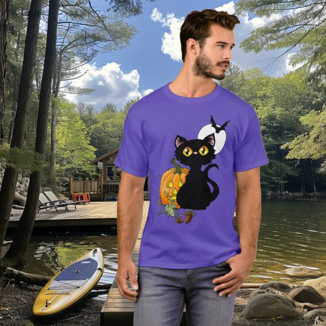 Halloween Pumpkin Purple Black Cat T-Shirt (Creator Uploaded)