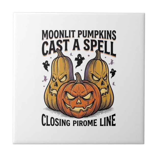 Halloween Pumpkin Quote Moonlit Jack O Lantern Eng Ceramic Tile (Front)