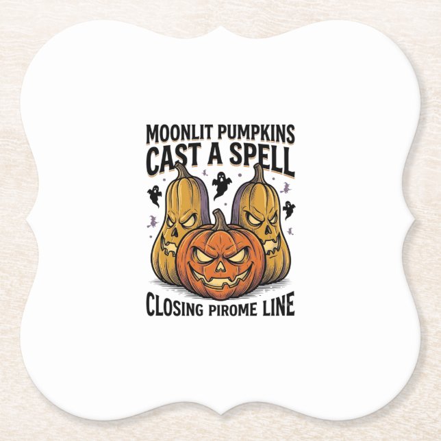 Halloween Pumpkin Quote Moonlit Jack O Lantern Eng Paper Coaster (Front)