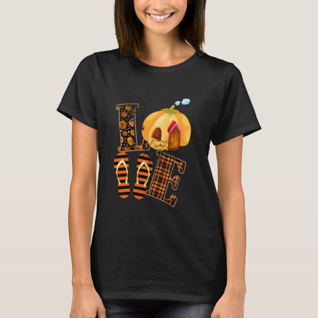 Halloween Pumpkin Sandals Orange Plaid Halloween C T-Shirt (Front)