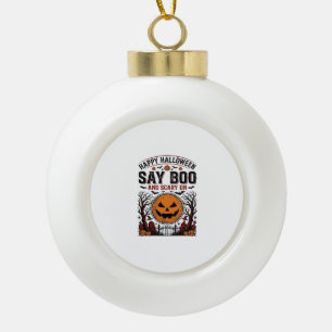 Halloween Pumpkin Say Boo Scary Vintage_1 Ceramic Ball Christmas Ornament