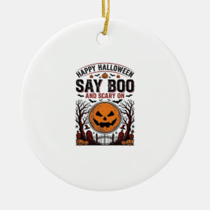 Halloween Pumpkin Say Boo Scary Vintage_1 Ceramic Ornament