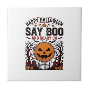 Halloween Pumpkin Say Boo Scary Vintage_1 Ceramic Tile