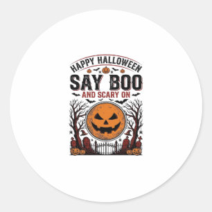 Halloween Pumpkin Say Boo Scary Vintage_1 Classic Round Sticker