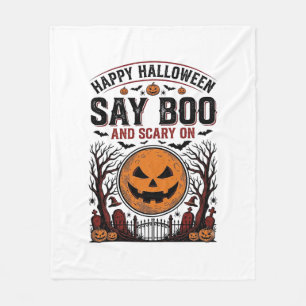 Halloween Pumpkin Say Boo Scary Vintage_1 Fleece Blanket