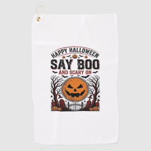 Halloween Pumpkin Say Boo Scary Vintage_1 Golf Towel