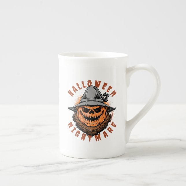 Halloween Pumpkin Scarecrow Design Bone China Mug (Right)