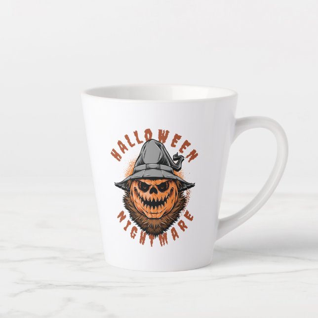 Halloween Pumpkin Scarecrow Design Latte Mug (Right)