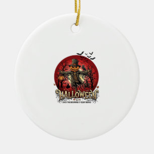 Halloween Pumpkin Scarecrow Raven Bats_1 Ceramic Ornament
