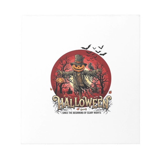 Halloween Pumpkin Scarecrow Raven Bats_1 Notepad (Front)