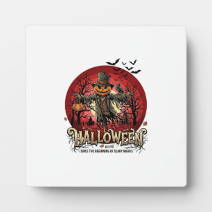 Halloween Pumpkin Scarecrow Raven Bats_1 Plaque
