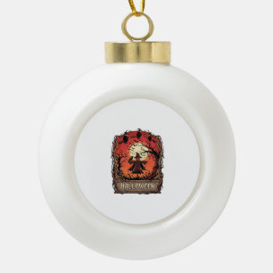 Halloween Pumpkin Scarecrow Witches Full Moon_1 Ceramic Ball Christmas Ornament