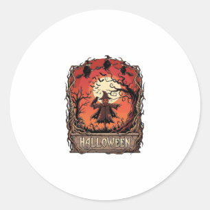 Halloween Pumpkin Scarecrow Witches Full Moon_1 Classic Round Sticker