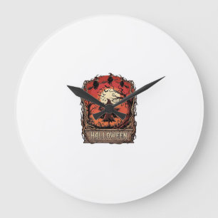 Halloween Pumpkin Scarecrow Witches Full Moon_1 Large Clock