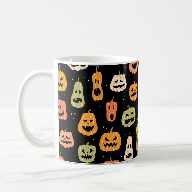 Halloween pumpkin seamless pattern. Hand drawn ill Coffee Mug (Left)