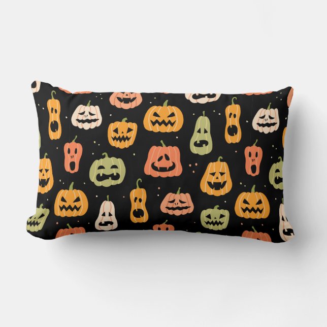 Halloween pumpkin seamless pattern. Hand drawn ill Lumbar Cushion (Front)