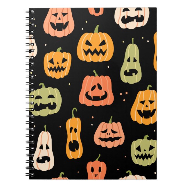 Halloween pumpkin seamless pattern. Hand drawn ill Notebook (Front)