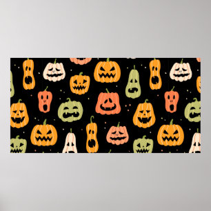 Halloween pumpkin seamless pattern. Hand drawn ill Poster