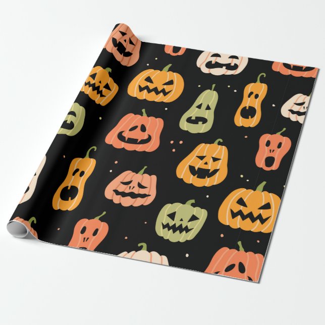 Halloween pumpkin seamless pattern. Hand drawn ill Wrapping Paper (Unrolled)