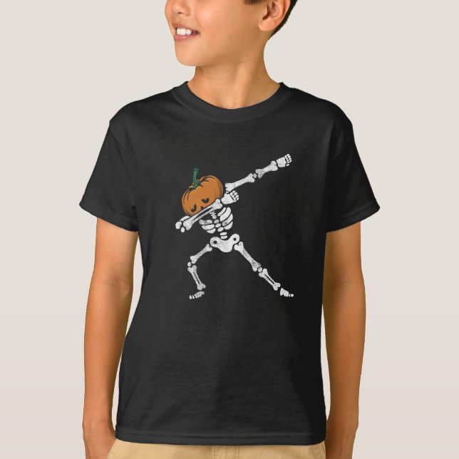 Halloween Pumpkin Skeleton Dab Pose T-Shirt (Front)