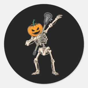 Halloween Pumpkin Skeleton Lacrosse Dabbing Funny Classic Round Sticker