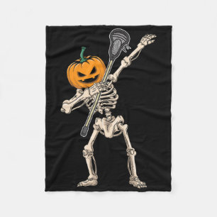 Halloween Pumpkin Skeleton Lacrosse Dabbing Funny Fleece Blanket