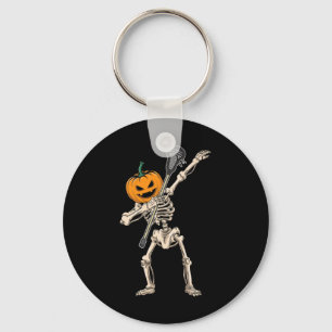 Halloween Pumpkin Skeleton Lacrosse Dabbing Funny Key Ring
