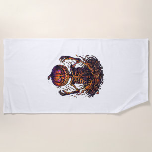 Halloween Pumpkin Skeleton Magic Portal Flames_1 Beach Towel