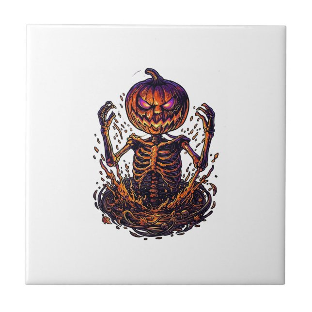 Halloween Pumpkin Skeleton Magic Portal Flames_1 Ceramic Tile (Front)