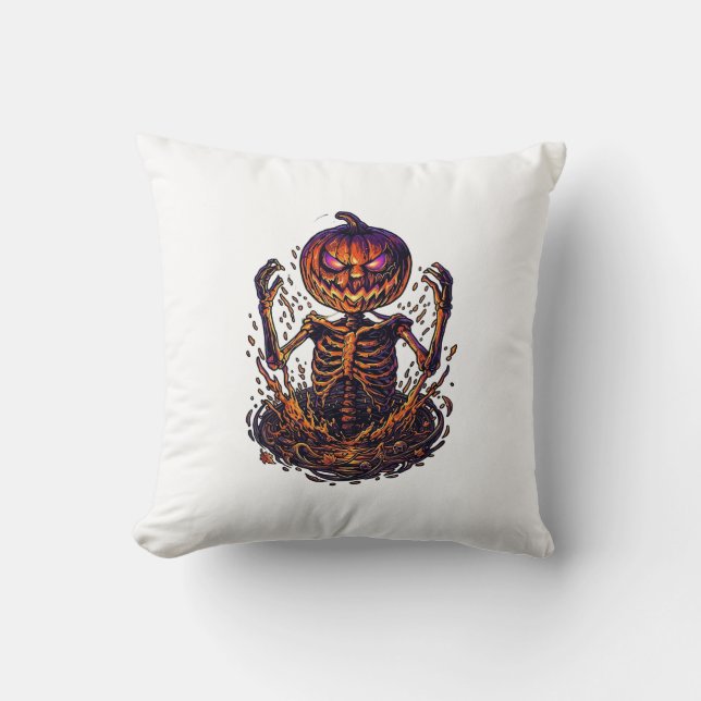 Halloween Pumpkin Skeleton Magic Portal Flames_1 Cushion (Front)