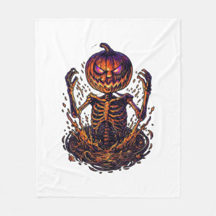 Halloween Pumpkin Skeleton Magic Portal Flames_1 Fleece Blanket