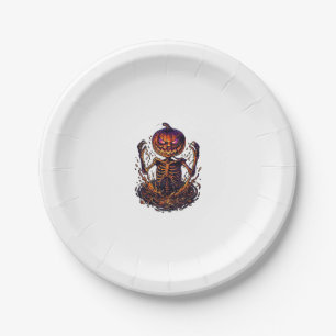 Halloween Pumpkin Skeleton Magic Portal Flames_1 Paper Plate