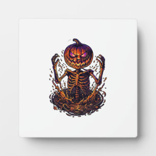 Halloween Pumpkin Skeleton Magic Portal Flames_1 Plaque