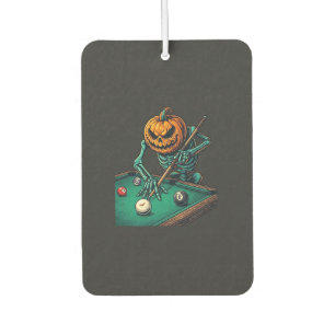Halloween Pumpkin Skeleton Playing Pool Billiards Car Air Freshener