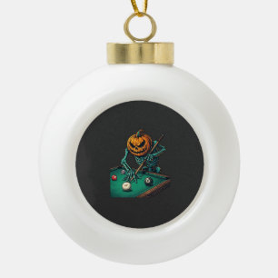 Halloween Pumpkin Skeleton Playing Pool Billiards Ceramic Ball Christmas Ornament