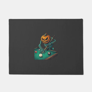 Halloween Pumpkin Skeleton Playing Pool Billiards Doormat