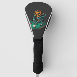 Halloween Pumpkin Skeleton Playing Pool Billiards Golf Head Cover