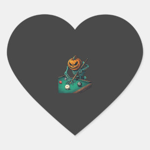 Halloween Pumpkin Skeleton Playing Pool Billiards Heart Sticker