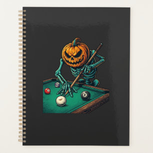 Halloween Pumpkin Skeleton Playing Pool Billiards Planner