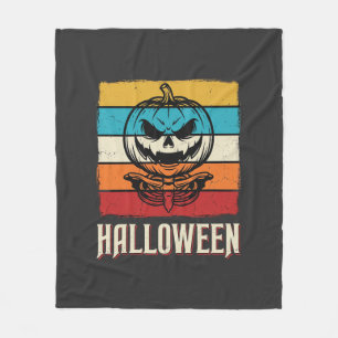 Halloween Pumpkin Skull Retro Vintage Fleece Blanket