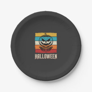Halloween Pumpkin Skull Retro Vintage Paper Plate