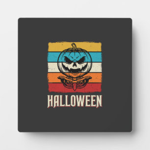 Halloween Pumpkin Skull Retro Vintage Plaque