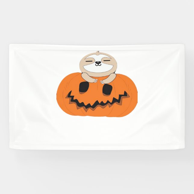 Halloween Pumpkin Sloth Classic T-Shirt Banner (Horizontal)