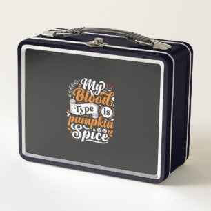 Halloween Pumpkin Spice Blood Type Retro Typograph Metal Lunch Box