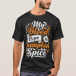 Halloween Pumpkin Spice Blood Type Retro Typograph T-Shirt