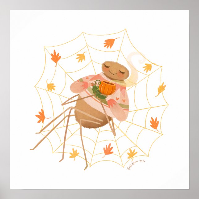 Halloween Pumpkin Spice Cute Spider Poster (Front)