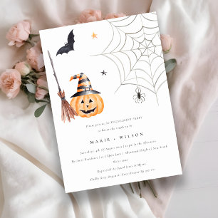 Halloween Pumpkin Spider Web Bat Engagement Invite